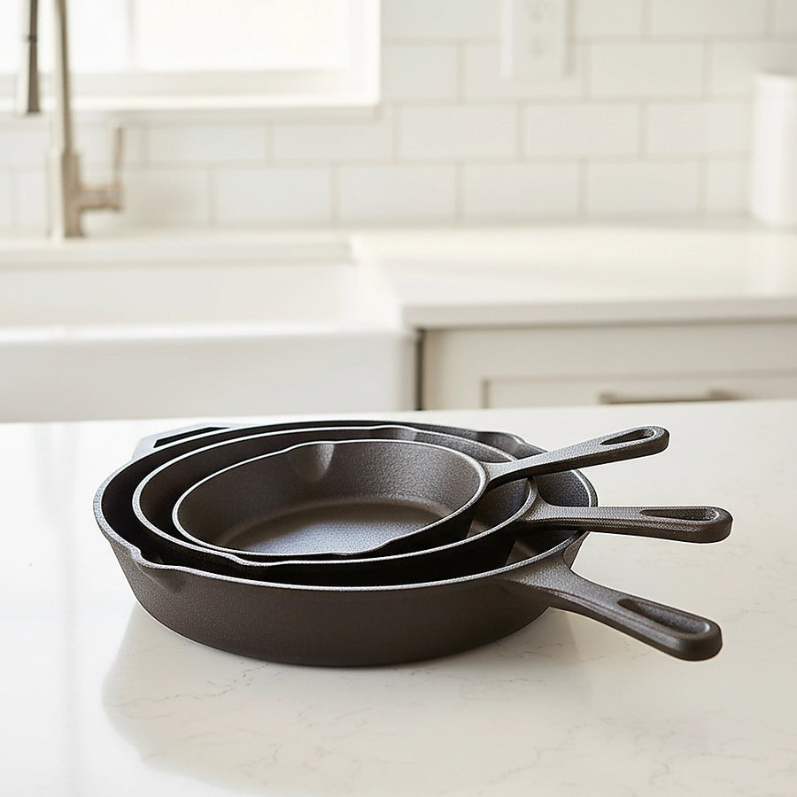 Pre Seasoned Cast Iron Skillet Fry Pan Set 3 Pcs Frying Pan Set, image 7