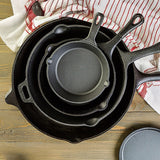 Pre Seasoned Cast Iron Skillet Fry Pan Set 3 Pcs Frying Pan Set - Front View