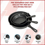 Pre Seasoned Cast Iron Skillet Fry Pan Set 3 Pcs Frying Pan Set, image 3