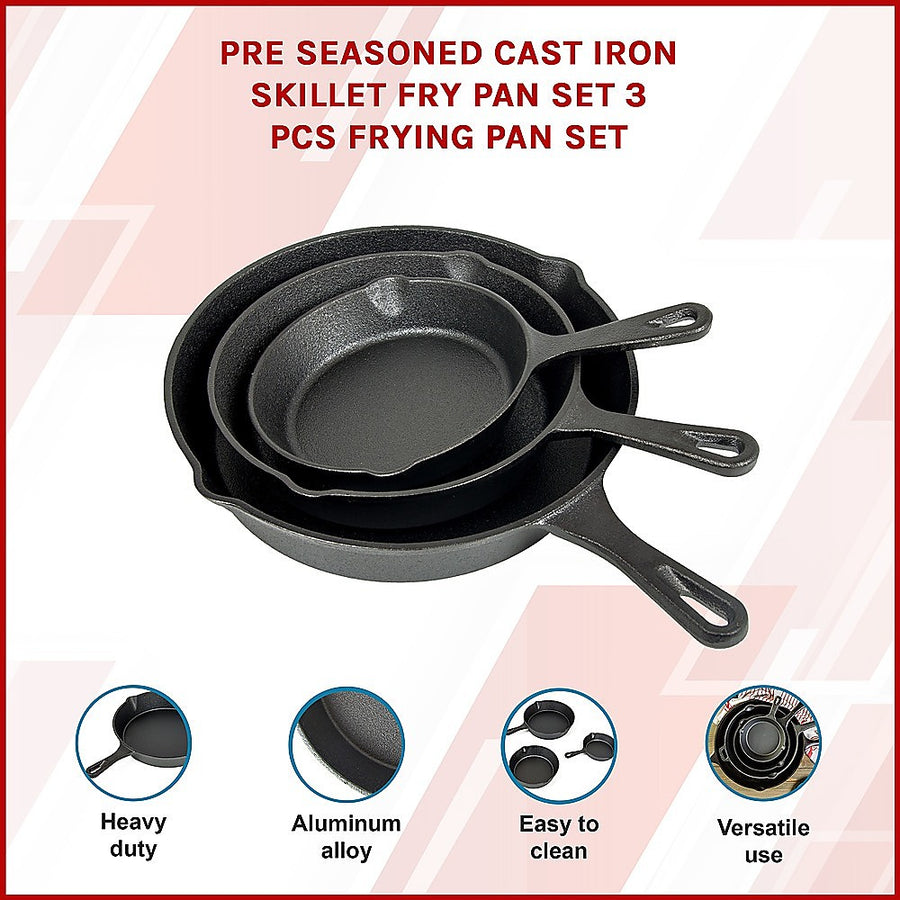 Pre Seasoned Cast Iron Skillet Fry Pan Set 3 Pcs Frying Pan Set, image 3