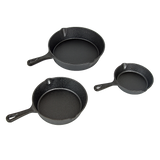 Pre Seasoned Cast Iron Skillet Fry Pan Set 3 Pcs Frying Pan Set - Top-Down View