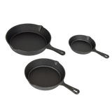 Pre Seasoned Cast Iron Skillet Fry Pan Set 3 Pcs Frying Pan Set - Close-Up Angle