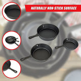 Pre Seasoned Cast Iron Skillet Fry Pan Set 3 Pcs Frying Pan Set - Low Angle