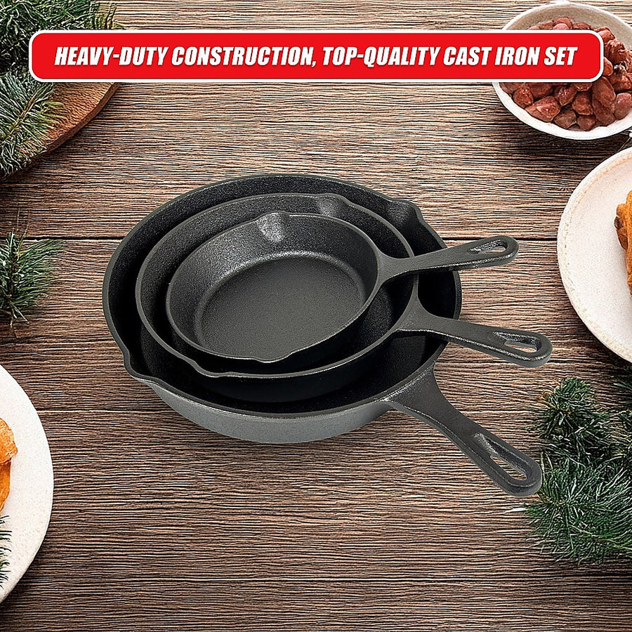 Pre Seasoned Cast Iron Skillet Fry Pan Set 3 Pcs Frying Pan Set, image 9