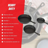 Pre Seasoned Cast Iron Skillet Fry Pan Set 3 Pcs Frying Pan Set - Extra Image