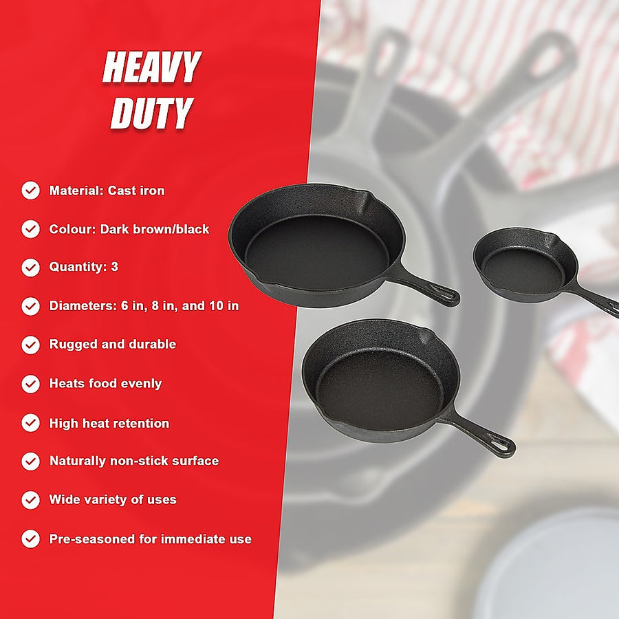 Pre Seasoned Cast Iron Skillet Fry Pan Set 3 Pcs Frying Pan Set, image 10
