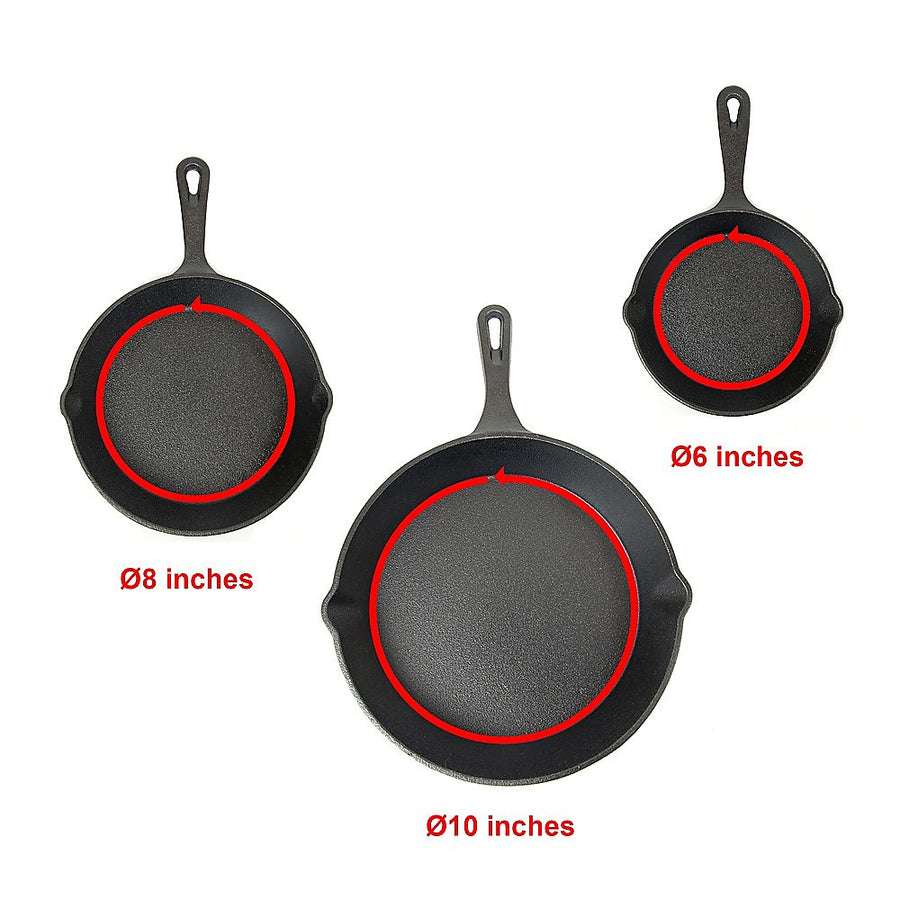 Pre Seasoned Cast Iron Skillet Fry Pan Set 3 Pcs Frying Pan Set, image 11