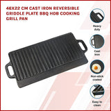 46x22 cm Cast Iron Reversible Griddle Plate BBQ Hob Cooking Grill Pan - Side View