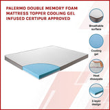 Palermo Double Memory Foam Mattress Topper Cooling Gel Infused CertiPUR Approved - Side View