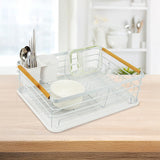Metal Dish Drying Rack Drainboard Holder Tray Kitchen Plates Cutlery Wood Handle - 45-Degree Angle