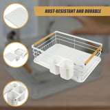 Metal Dish Drying Rack Drainboard Holder Tray Kitchen Plates Cutlery Wood Handle - Close-Up Angle