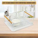 Metal Dish Drying Rack Drainboard Holder Tray Kitchen Plates Cutlery Wood Handle - Low Angle