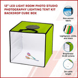 12'' LED Light Room Photo Studio Photography Lighting Tent Kit Backdrop Cube Box - Side View