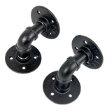 Industrial Black Iron Pipe Bracket Wall Mounted Floating Shelf - Set of 2 - Top-Down View