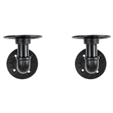 Industrial Black Iron Pipe Bracket Wall Mounted Floating Shelf - Set of 2 - Rear View