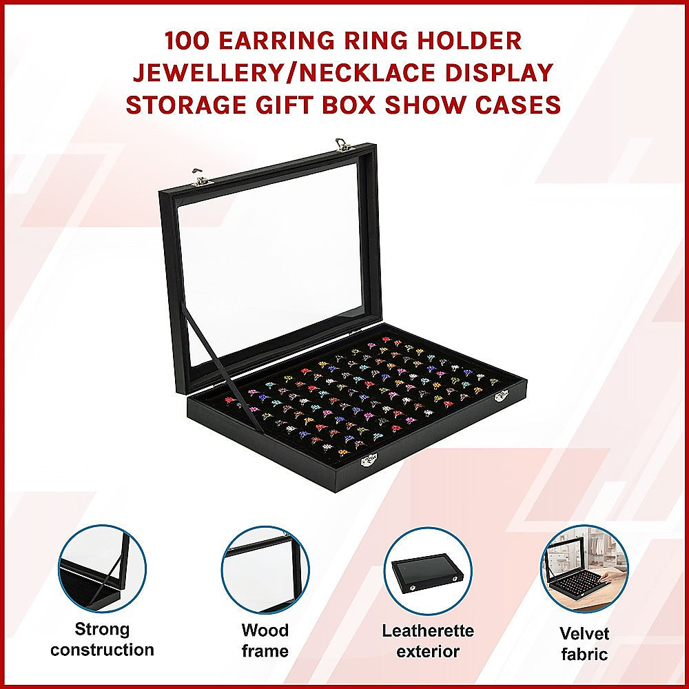 100 Slot Earring Ring Holder Jewellery Necklace Display Storage Gift Box Showcase For Organised Collection