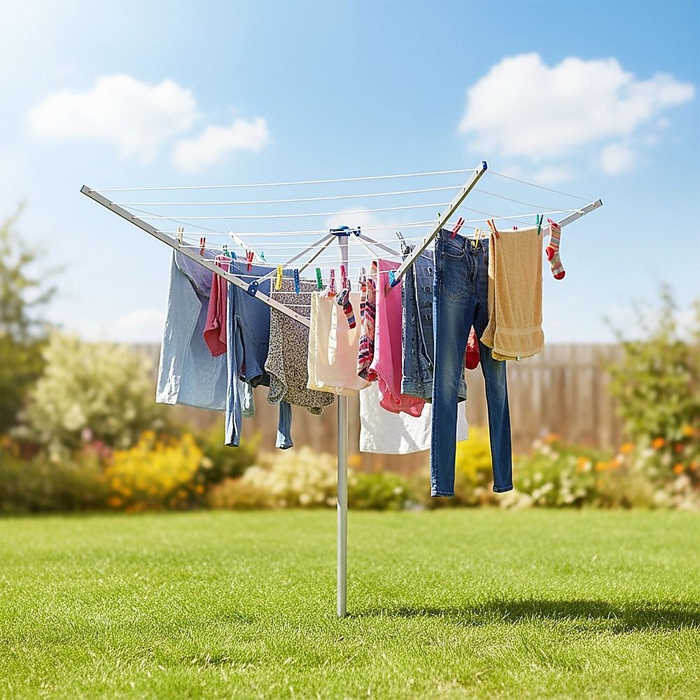 4 Arm Rotary Garden Washing Line Clothes Airer Dryer Outdoor Spike 40m Length