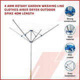 4 Arm Rotary Garden Washing Line Clothes Airer Dryer Outdoor Spike 40m Length - Side View