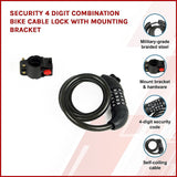 Security 5 Digit Combination Bike Cable Lock with Mounting Bracket - Side View