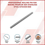 Professional Rolling Pin for Baking Premium 304 Stainless Steel Kitchen Rod - Side View