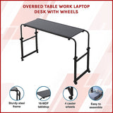 Overbed Table Work Laptop Desk with Wheels - Side View