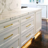 15x Brushed Brass Drawer Pulls Kitchen Cabinet Handles - Gold Finish 128mm - Front View