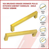 15x Brushed Brass Drawer Pulls Kitchen Cabinet Handles - Gold Finish 128mm - Side View