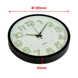 305mm Luminous Wall Clock Glow In The Dark Silent Quartz Indoor Home Modern Clock - Low Angle