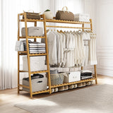 Portable Clothes Rack Coat Garment Stand Bamboo Rail Hanger Airer Closet - Front View