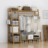 Portable Clothes Rack Coat Garment Stand Bamboo Rail Hanger Airer Closet - Close-Up Angle