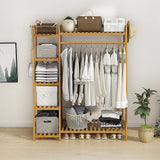 Portable Clothes Rack Coat Garment Stand Bamboo Rail Hanger Airer Closet - Low Angle