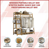 Portable Clothes Rack Coat Garment Stand Bamboo Rail Hanger Airer Closet - Side View