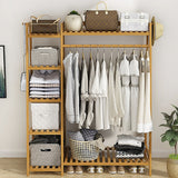 Portable Clothes Rack Coat Garment Stand Bamboo Rail Hanger Airer Closet - Front View