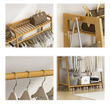 Portable Clothes Rack Coat Garment Stand Bamboo Rail Hanger Airer Closet - Rear View