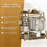 Portable Clothes Rack Coat Garment Stand Bamboo Rail Hanger Airer Closet - Close-Up Angle