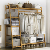 Portable Clothes Rack Coat Garment Stand Bamboo Rail Hanger Airer Closet - Low Angle