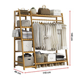 Portable Clothes Rack Coat Garment Stand Bamboo Rail Hanger Airer Closet - Extra Image