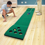 Golf Beer Pong Game Toy Set Green Golf Putting Matt with 2 Putters, 6 Balls - Front View