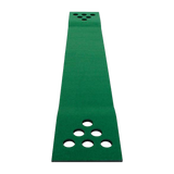 Golf Beer Pong Game Toy Set Green Golf Putting Matt with 2 Putters, 6 Balls - Close-Up Angle