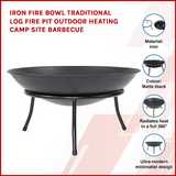 Iron Fire Bowl Traditional Log Fire Pit Outdoor Heating Camp Site Barbecue - Side View