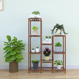 Indoor Outdoor Garden Plant Stand Planter Flower Pot Shelf Wooden Shelving - 9 Shelves - Front View