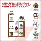 Indoor Outdoor Garden Plant Stand Planter Flower Pot Shelf Wooden Shelving - 9 Shelves - Side View