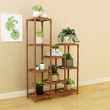 Indoor Outdoor Garden Plant Stand Planter Flower Pot Shelf Wooden Shelving - 9 Shelves - 45-Degree Angle