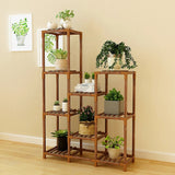 Indoor Outdoor Garden Plant Stand Planter Flower Pot Shelf Wooden Shelving - 9 Shelves - Rear View
