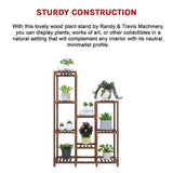 Indoor Outdoor Garden Plant Stand Planter Flower Pot Shelf Wooden Shelving - 9 Shelves - Close-Up Angle