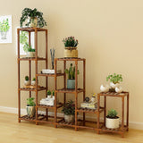 Indoor Outdoor Garden Plant Stand Planter Flower Pot Shelf Wooden Shelving - 12 Shelves - 45-Degree Angle