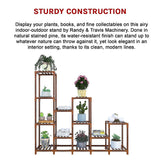 Indoor Outdoor Garden Plant Stand Planter Flower Pot Shelf Wooden Shelving - 12 Shelves - Close-Up Angle