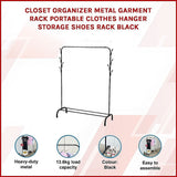 Closet Organizer Metal Garment Rack Portable Clothes Hanger Storage Shoes Rack Black - Side View