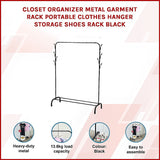 Closet Organizer Metal Garment Rack Portable Clothes Hanger Storage Shoes Rack Black - Side View