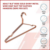 Adult 16.5 Rose Gold Shiny Metal Wire Coat Suit Top Clothes Hangers (30pc per set) - Side View